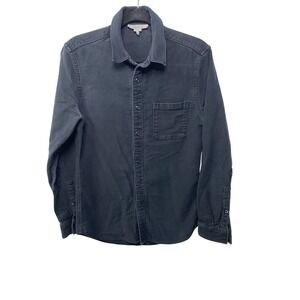 FRAME Mens Black Slim Fit Long Sleeve Single Pocket Cotton Shirt Thrashed READ